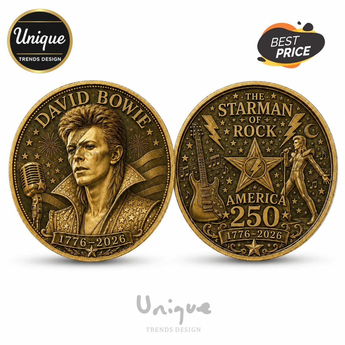 David Bowie Starman of Rock America 250th Anniversary Collectible Coin David Bowie Starman of Rock America 250th Anniversary Collectible Coin