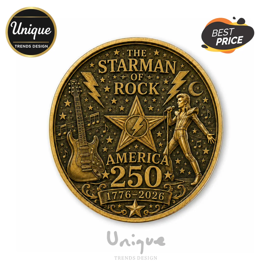 David Bowie Starman of Rock America 250th Anniversary Collectible Coin David Bowie Starman of Rock America 250th Anniversary Collectible Coin