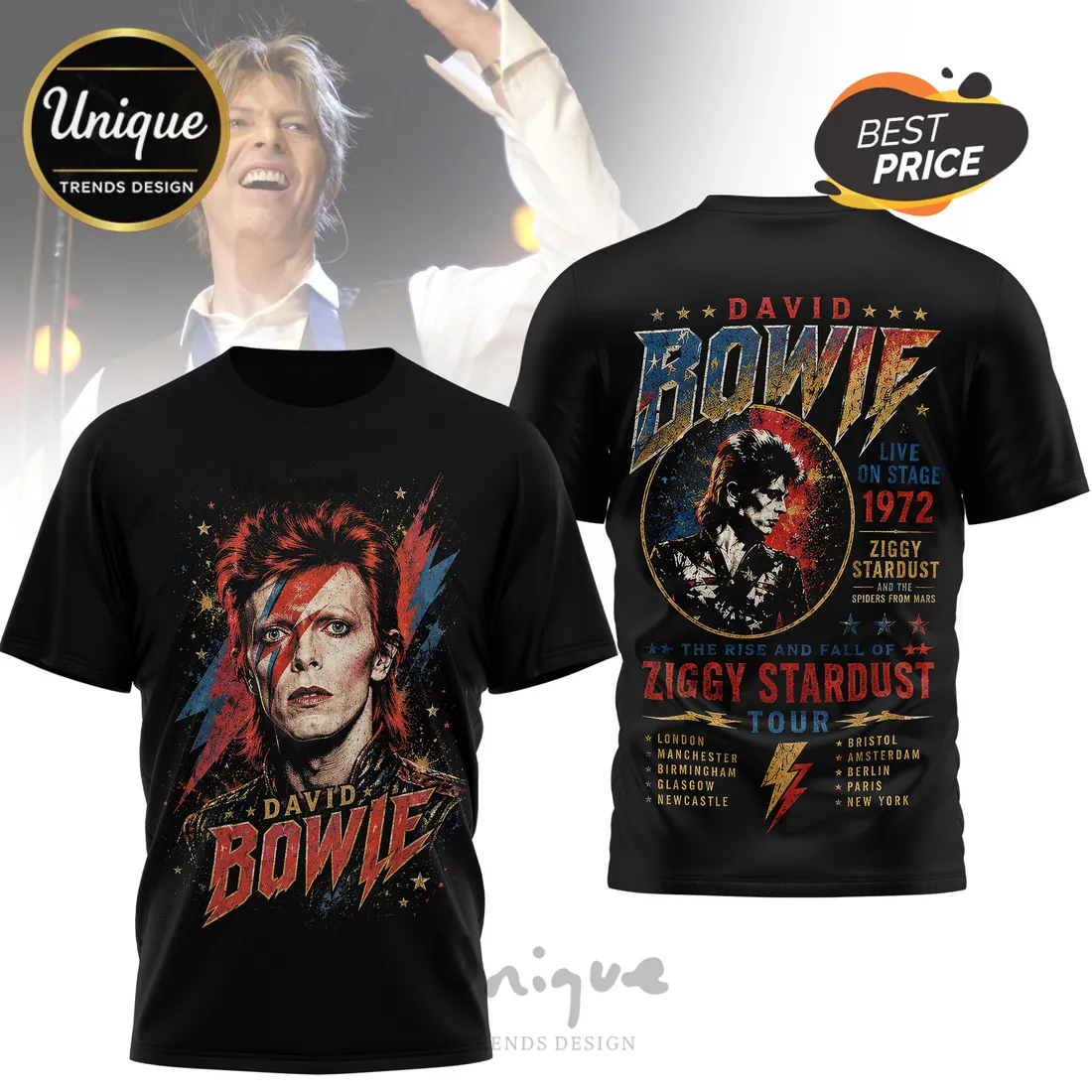 David Bowie Ziggy Stardust Live On Stage 1972 Anniversary T-Shirt David Bowie Ziggy Stardust Live On Stage 1972 Anniversary T-Shirt
