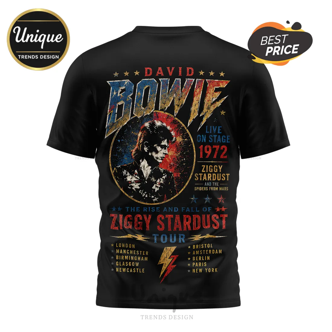 David Bowie Ziggy Stardust Live On Stage 1972 Anniversary T-Shirt David Bowie Ziggy Stardust Live On Stage 1972 Anniversary T-Shirt