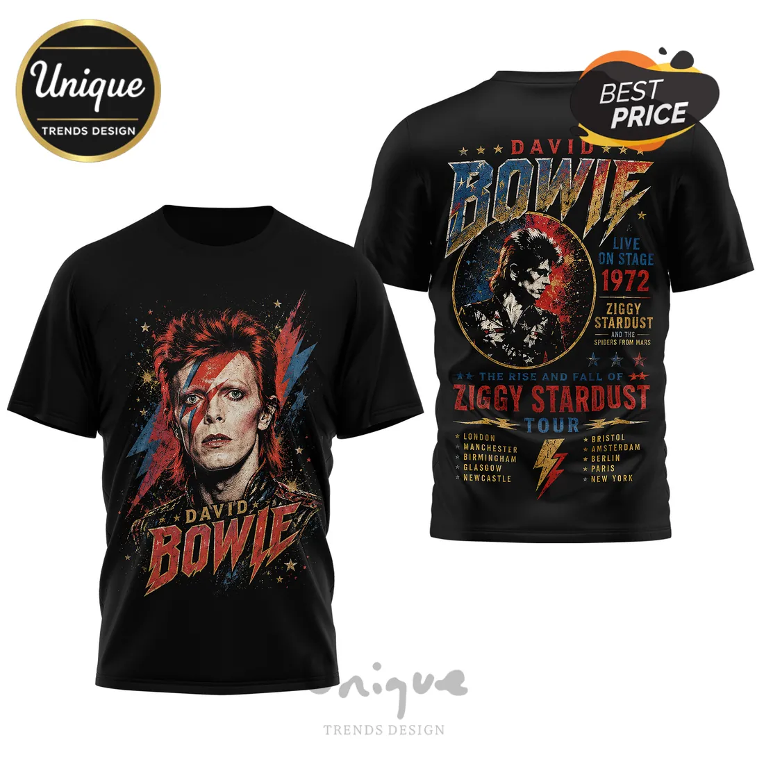 David Bowie Ziggy Stardust Live On Stage 1972 Anniversary T-Shirt David Bowie Ziggy Stardust Live On Stage 1972 Anniversary T-Shirt