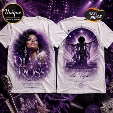 Diana Ross Purple Illustrated Portrait Tribute Retro T-Shirt