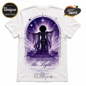 White t-shirt featuring a purple silhouette of Diana Ross in a gown under stage lights with text about her legacy.!