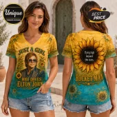 Elton John Rocket Man Sunflower V-Neck T-Shirt