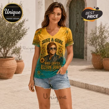 Elton John Rocket Man Sunflower V-Neck T-Shirt