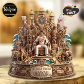 Elvis Presley Aloha From Hawaii sculpture featuring tiki carvings, surfboards, elephants, and volcanic backdrop on base.!