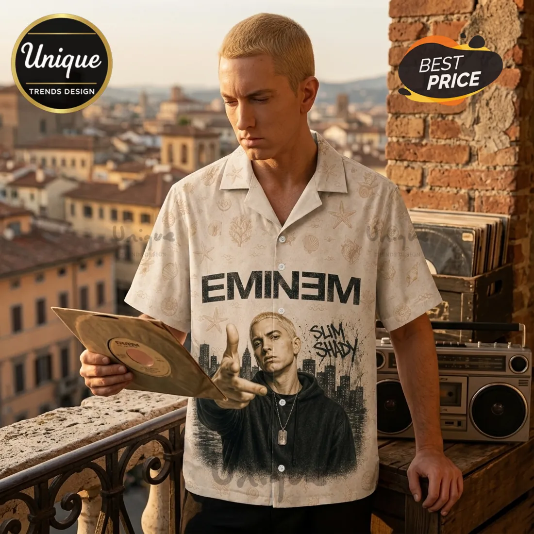 Eminem Slim Shady Vintage Tan Hawaiian Shirt Eminem Slim Shady Vintage Tan Hawaiian Shirt