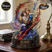 Final Fantasy X 25th anniversary Tidus and Yuna resin statue with swirling blue, purple, and gold water-like effects.!