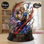 Final Fantasy X 25th anniversary Tidus and Yuna resin statue featuring intricate water effects on a dark engraved base.!