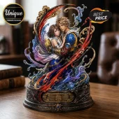 Final Fantasy X 25th anniversary Tidus and Yuna resin statue featuring swirling water effects on a dark engraved base.!