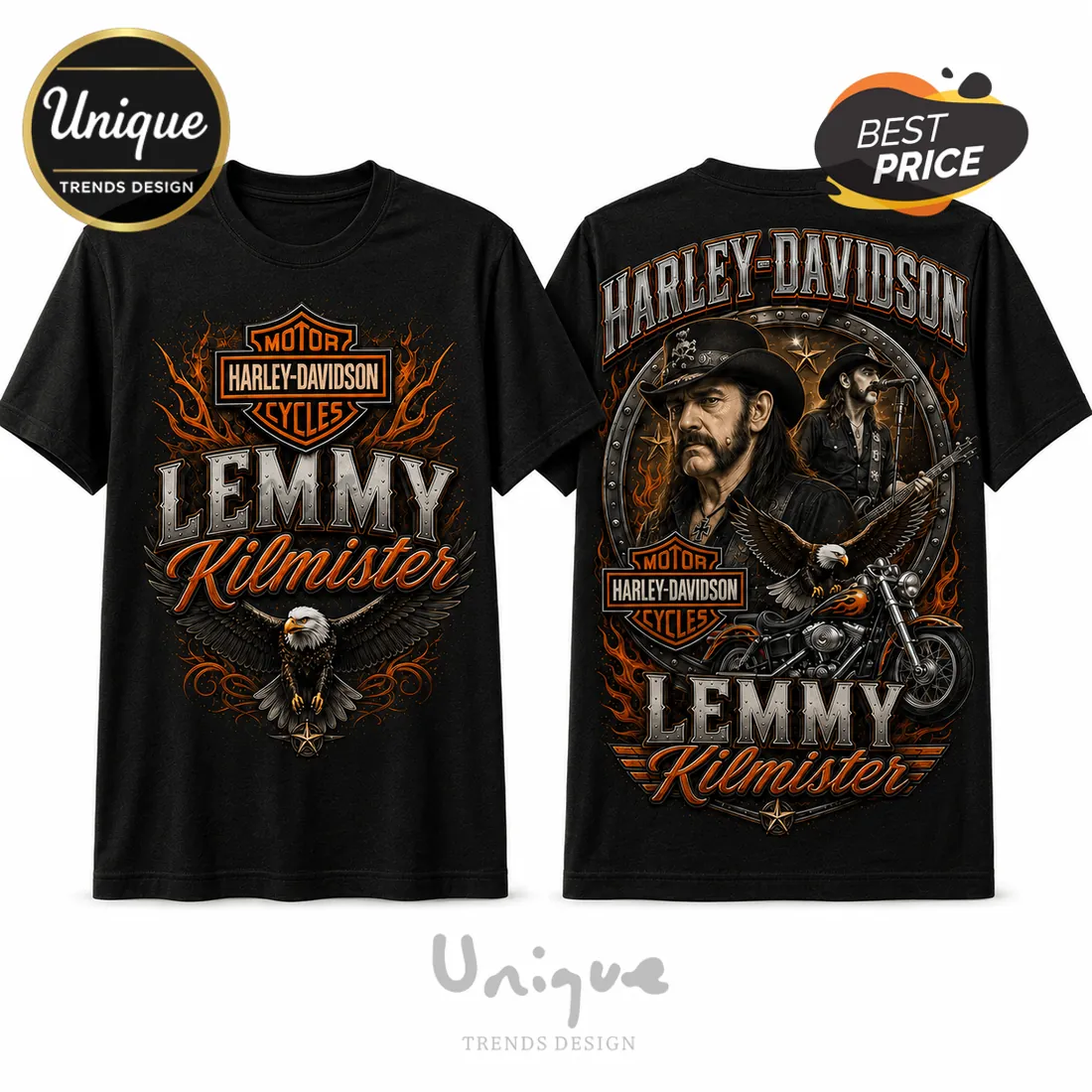 Harley Davidson Lemmy Kilmister Premium Vintage Black T-Shirt Harley Davidson Lemmy Kilmister Premium Vintage Black T-Shirt