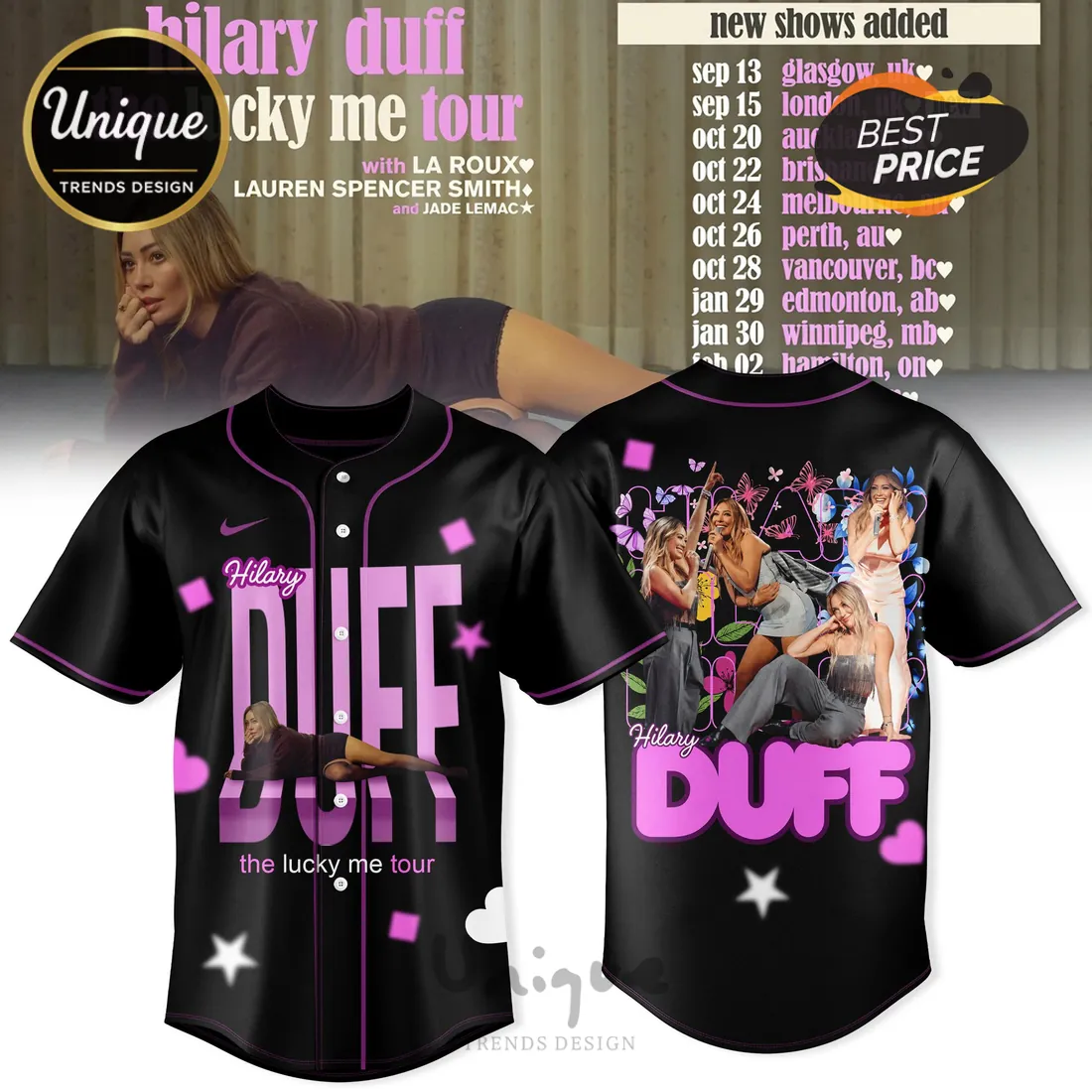 Hilary Duff The Lucky Me Tour Black Baseball Jersey Hilary Duff The Lucky Me Tour Black Baseball Jersey