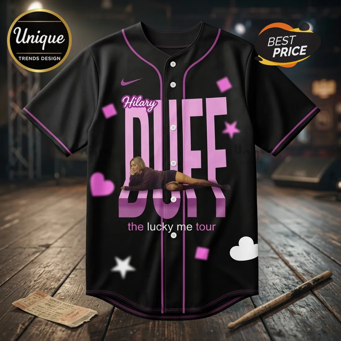 Hilary Duff The Lucky Me Tour Black Baseball Jersey Hilary Duff The Lucky Me Tour Black Baseball Jersey