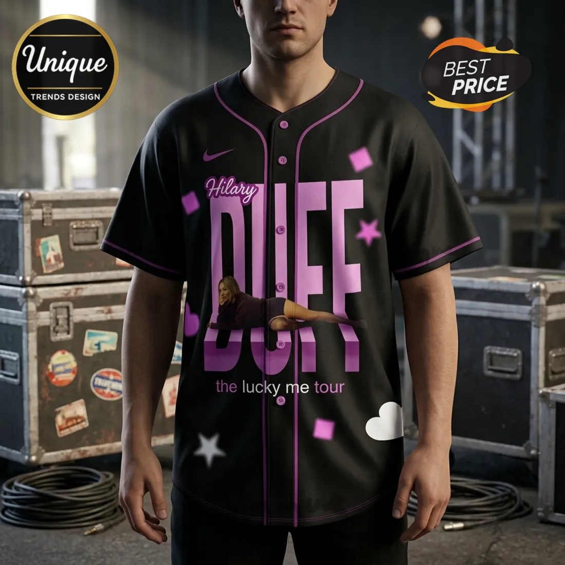 Hilary Duff The Lucky Me Tour Black Baseball Jersey Hilary Duff The Lucky Me Tour Black Baseball Jersey
