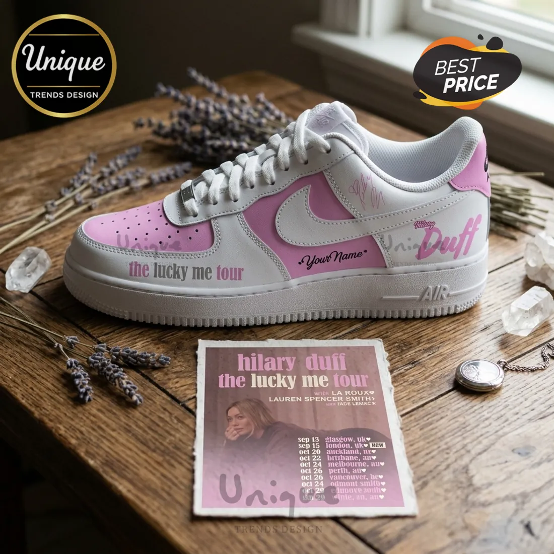 Hilary Duff The Lucky Me Tour Pink White Air Force 1 Sneakers Hilary Duff The Lucky Me Tour Pink White Air Force 1 Sneakers