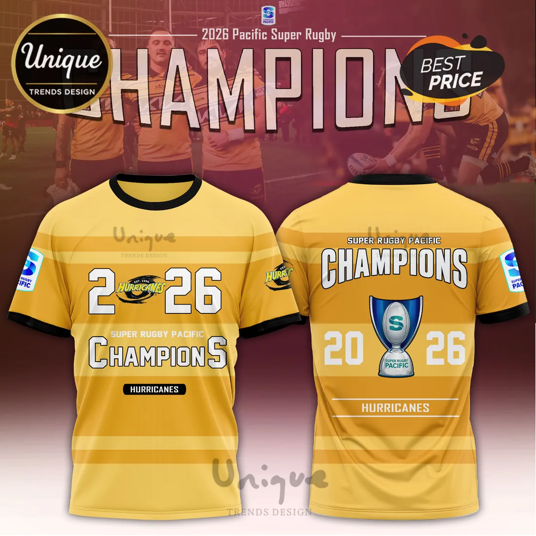 Hurricanes Super Rugby 2026 Champions Yellow Shirt Hurricanes Super Rugby 2026 Champions Yellow Shirt