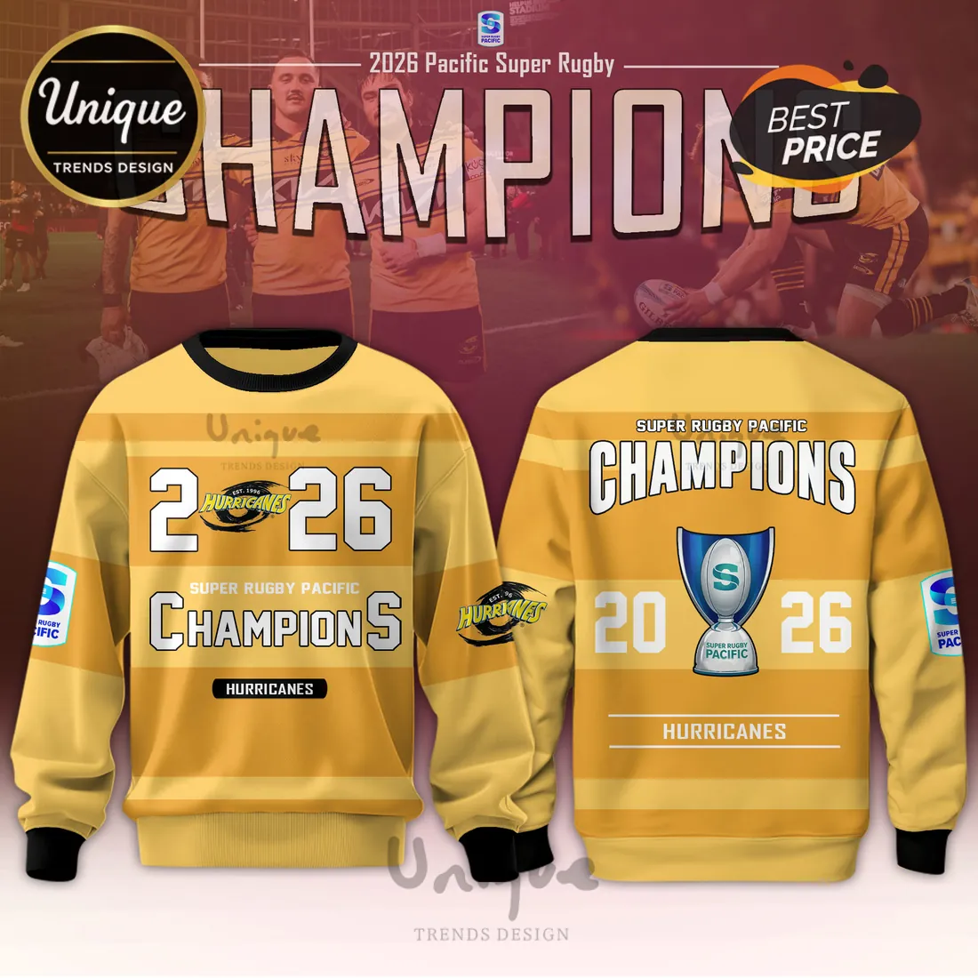 Hurricanes Super Rugby 2026 Champions Yellow Shirt Hurricanes Super Rugby 2026 Champions Yellow Shirt