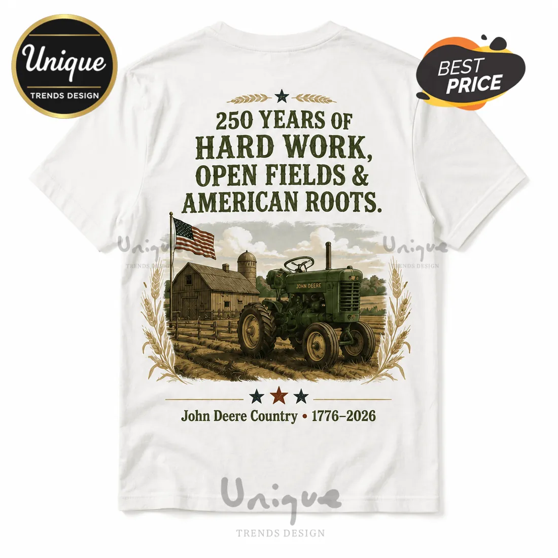 John Deere America 250 Years Vintage Tractor T-Shirt John Deere America 250 Years Vintage Tractor T-Shirt
