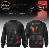 Black long-sleeve Solaris Tour sweatshirt featuring red abstract graphics, North America tour dates, and tour logos.!
