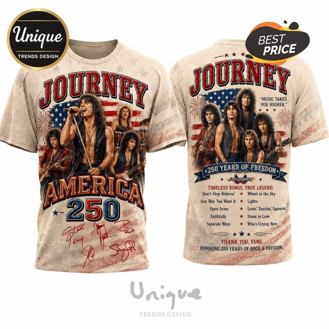 Journey Band America 250 Patriotic Rock Music T-Shirt Journey Band America 250 Patriotic Rock Music T-Shirt