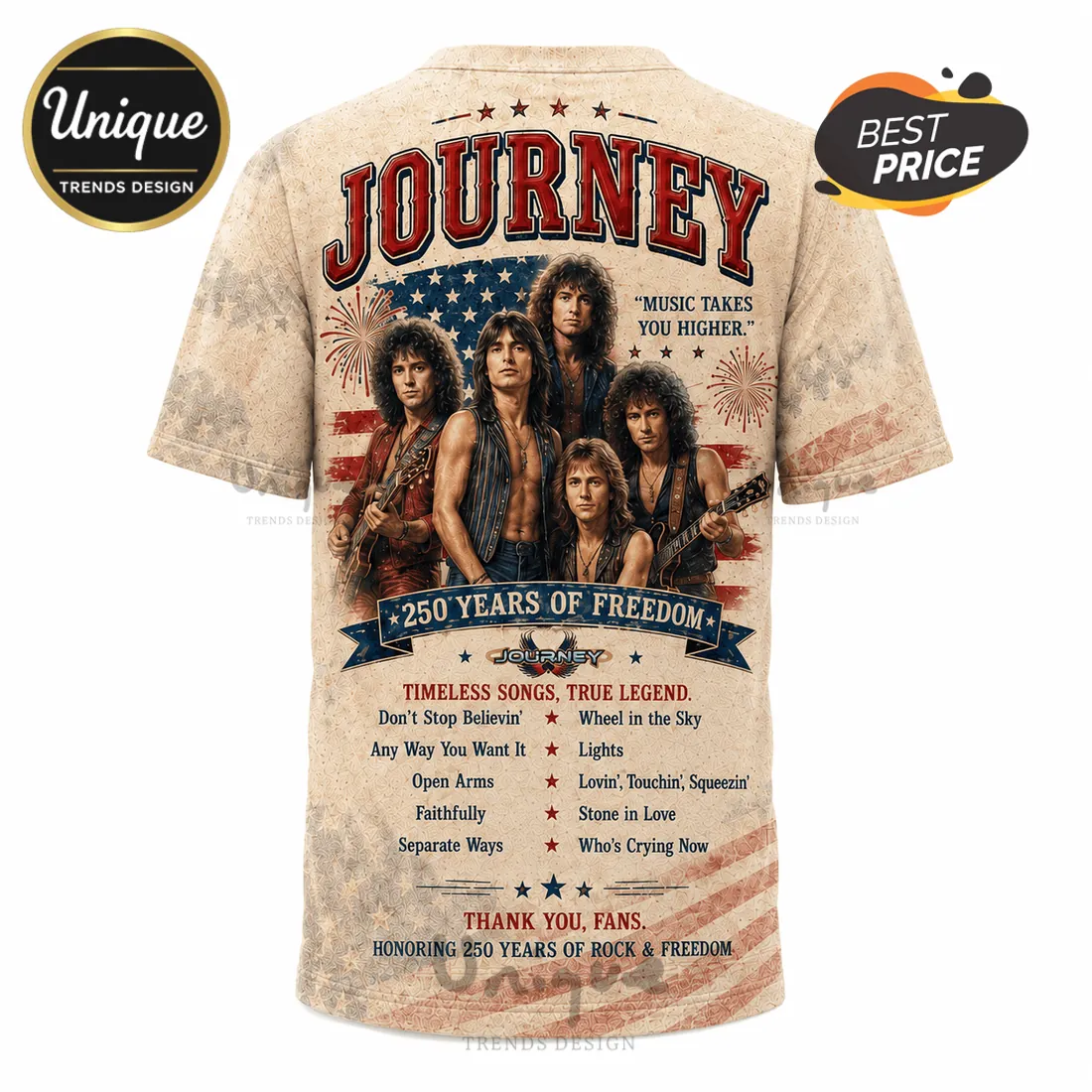 Journey Band America 250 Patriotic Rock Music T-Shirt Journey Band America 250 Patriotic Rock Music T-Shirt
