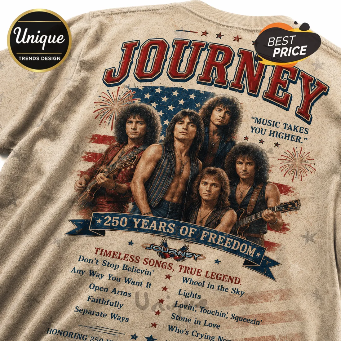 Journey Band America 250 Patriotic Rock Music T-Shirt Journey Band America 250 Patriotic Rock Music T-Shirt