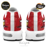 Kappa Alpha Psi fraternity sneakers with red upper, white midsole, and official crest logo on a white background.!
