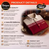 Folded two-tone polo shirt in cream and crimson with Greek letters KAPSI embroidered in gold on a wooden desk background.!