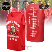 Kappa Alpha Psi crimson red tank top with white fraternity crest, 1911, and core values listed vertically on the back.!