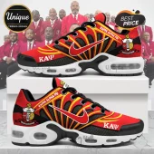 Kappa Alpha Psi branded running sneakers in red, yellow, and black with white soles and greek lettering on a white box.!