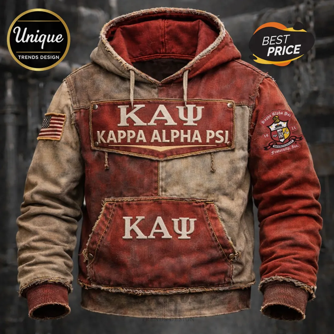 Kappa Alpha Psi Fraternity Distressed Full Zip Pullover Hoodie Kappa Alpha Psi Fraternity Distressed Full Zip Pullover Hoodie