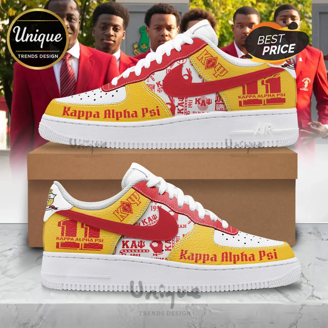 Kappa Alpha Psi Fraternity Red and Gold Custom Air Force 1 Sneakers Kappa Alpha Psi Fraternity Red and Gold Custom Air Force 1 Sneakers