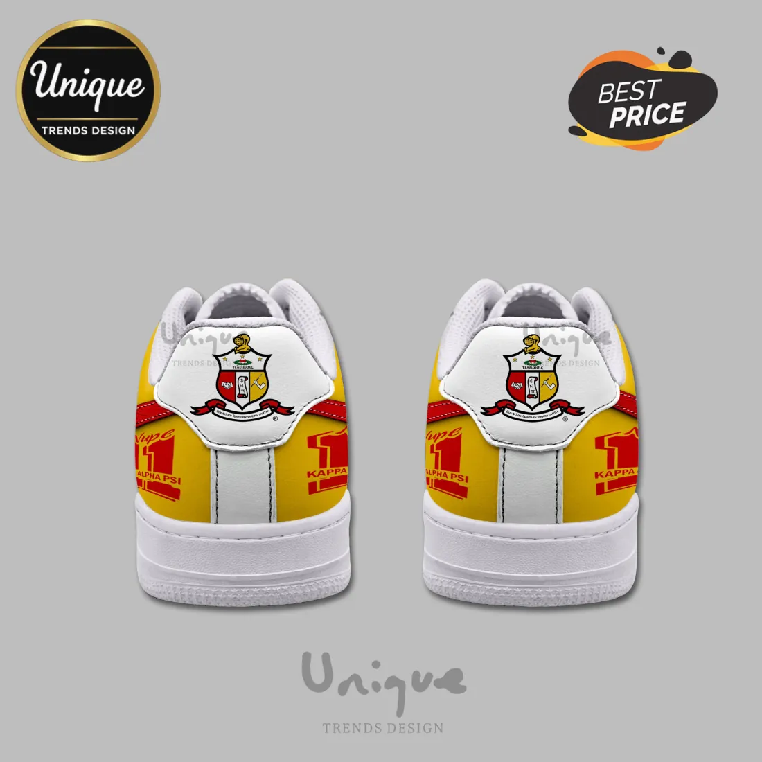 Kappa Alpha Psi Fraternity Red and Gold Custom Air Force 1 Sneakers Kappa Alpha Psi Fraternity Red and Gold Custom Air Force 1 Sneakers