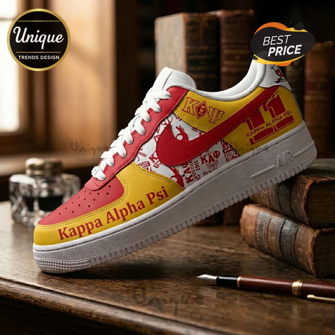Kappa Alpha Psi Fraternity Red and Gold Custom Air Force 1 Sneakers Kappa Alpha Psi Fraternity Red and Gold Custom Air Force 1 Sneakers