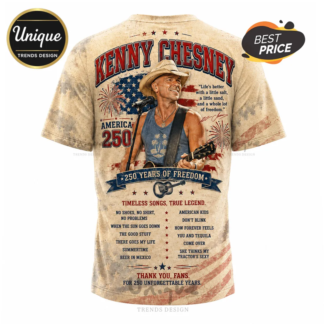 Kenny Chesney America 250 Patriotic American Flag Country Music T-Shirt Kenny Chesney America 250 Patriotic American Flag Country Music T-Shirt