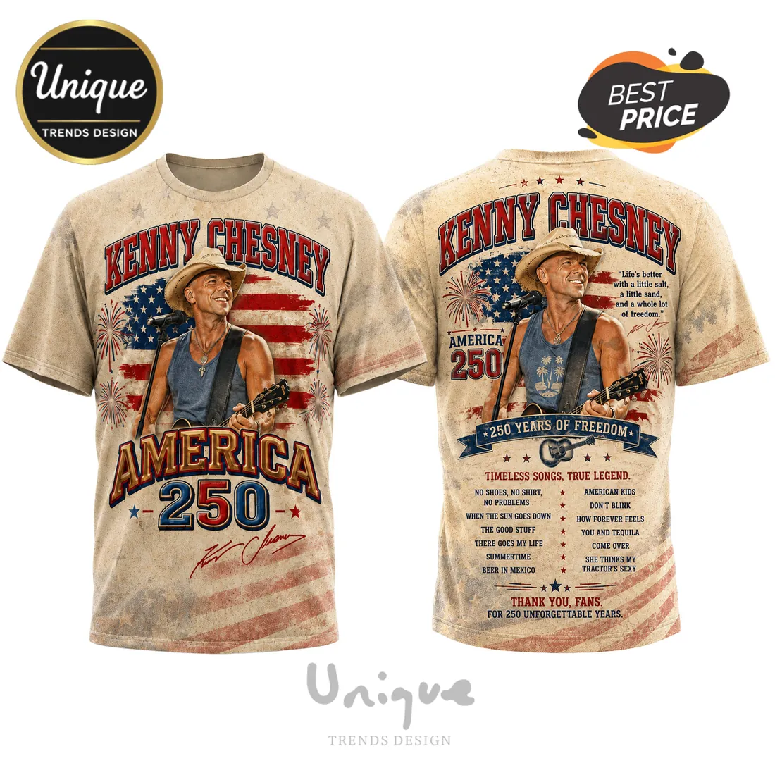 Kenny Chesney America 250 Patriotic American Flag Country Music T-Shirt Kenny Chesney America 250 Patriotic American Flag Country Music T-Shirt