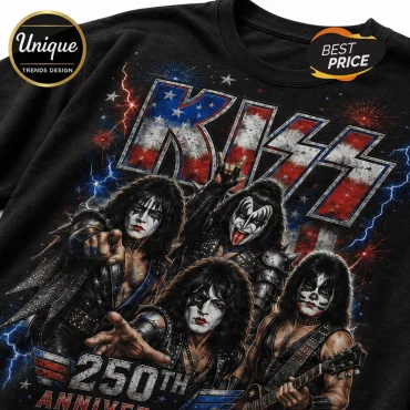 KISS Band 250th Anniversary Patriotic Rock Graphic T-Shirt