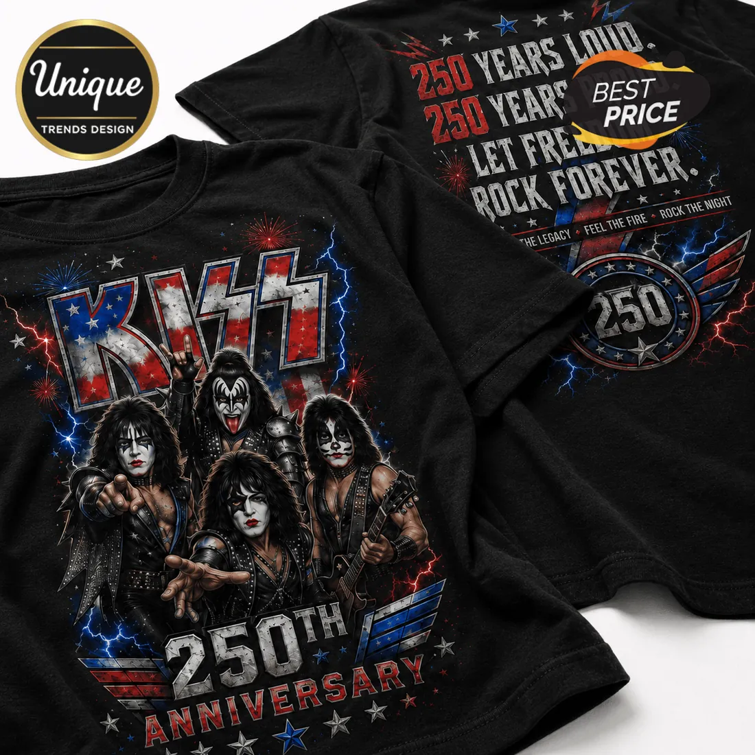 KISS Band 250th Anniversary Patriotic Rock Graphic T-Shirt KISS Band 250th Anniversary Patriotic Rock Graphic T-Shirt