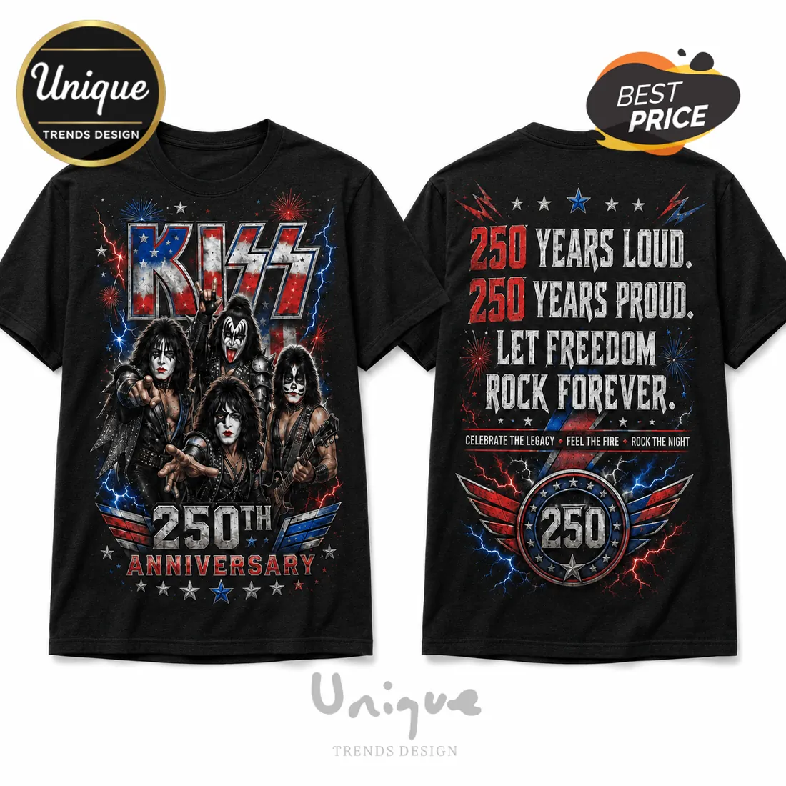 KISS Band 250th Anniversary Patriotic Rock Graphic T-Shirt KISS Band 250th Anniversary Patriotic Rock Graphic T-Shirt