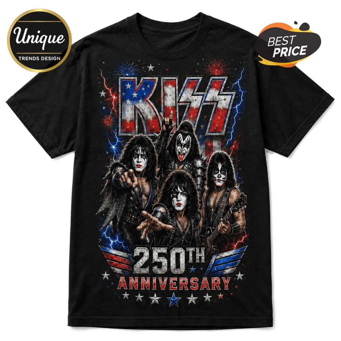 KISS Band 250th Anniversary Patriotic Rock Graphic T-Shirt KISS Band 250th Anniversary Patriotic Rock Graphic T-Shirt