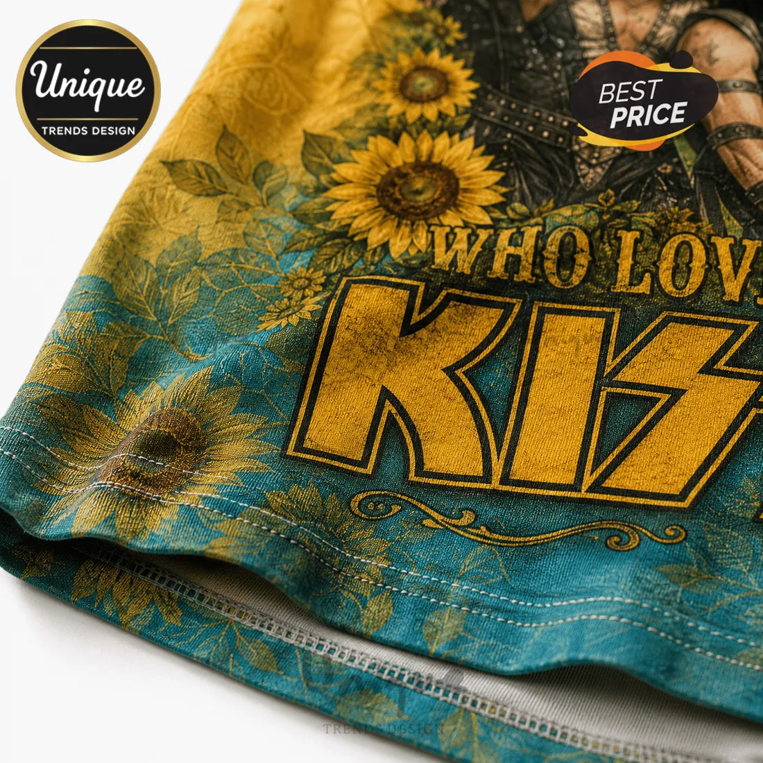 KISS Rock and Roll Sunflower V-Neck T-Shirt KISS Rock and Roll Sunflower V-Neck T-Shirt