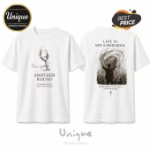 White t-shirt displaying wine glass art on front and a man facing a crowd on back with Life Is Not A Rehearsal text.!