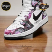 Custom Linkin Park high-top sneakers with purple smoke graphics, white leather panels, and black Nike swoosh branding.!