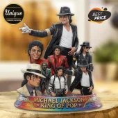 Michael Jackson resin collectible sculpture featuring multiple iconic eras on a vibrant, musical-themed circular base.!