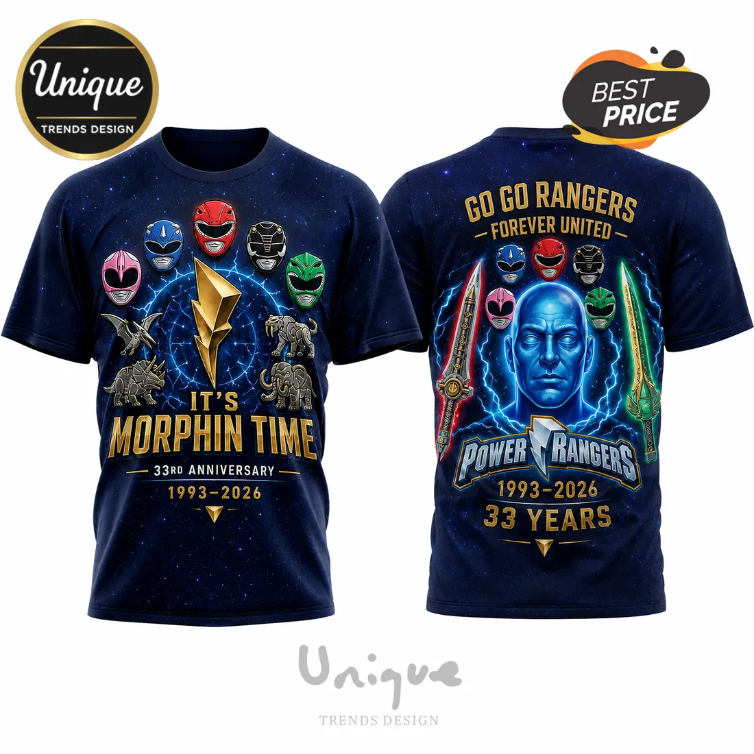 Mighty Morphin Power Rangers 33rd Anniversary 1993-2026 T-Shirt Mighty Morphin Power Rangers 33rd Anniversary 1993-2026 T-Shirt