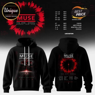 Muse The Wow Signal Europa Tour 2026 Black Cotton Concert Pullover Hoodie