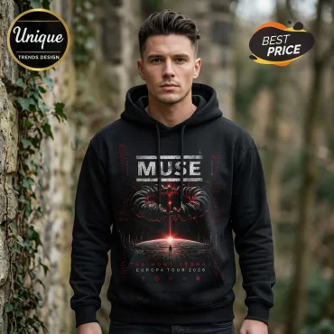 Muse The Wow Signal Europa Tour 2026 Black Cotton Concert Pullover Hoodie