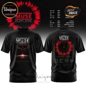 Black Muse band t-shirt featuring The Wow! Signal Europa Tour 2026 graphics, red space ring design, and city tour dates.!