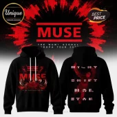 Black Muse band hoodie featuring red The Wow! Signal Europa Tour 2026 graphic print on front and back.!