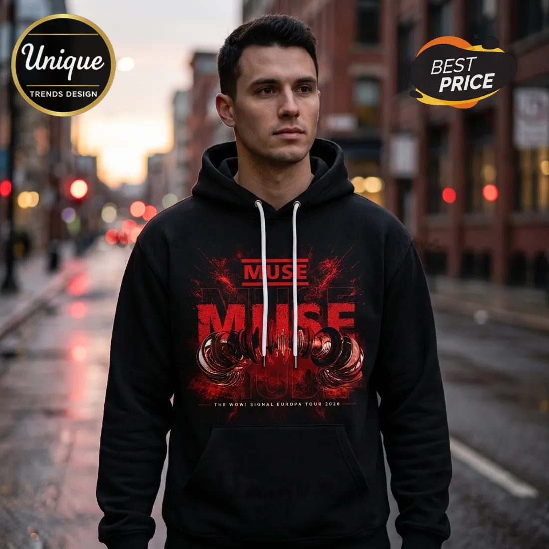 Muse The Wow Signal Europa Tour 2026 Black Pullover Hoodie Muse The Wow Signal Europa Tour 2026 Black Pullover Hoodie
